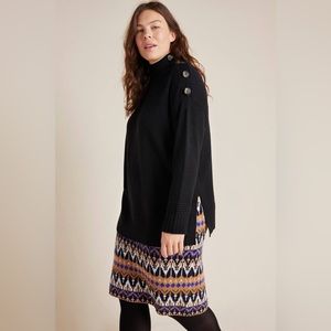 Anthropologie Margarita Button Mock Neck Black Tunic Sweater Size M
